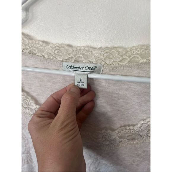 Coldwater Creek Lace Trim Jacquard Floral Scoop Neck Long Sleeve Top Cream Small - Picture 8 of 11